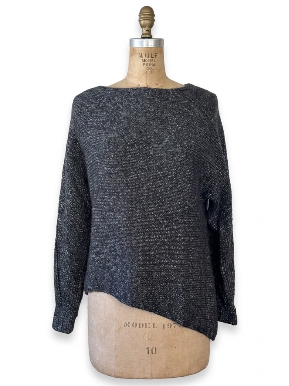 Helmut Lang Chunky Knit Sweater Sz S Alpaca Wool Crewneck Asymmetrical Blue Gray